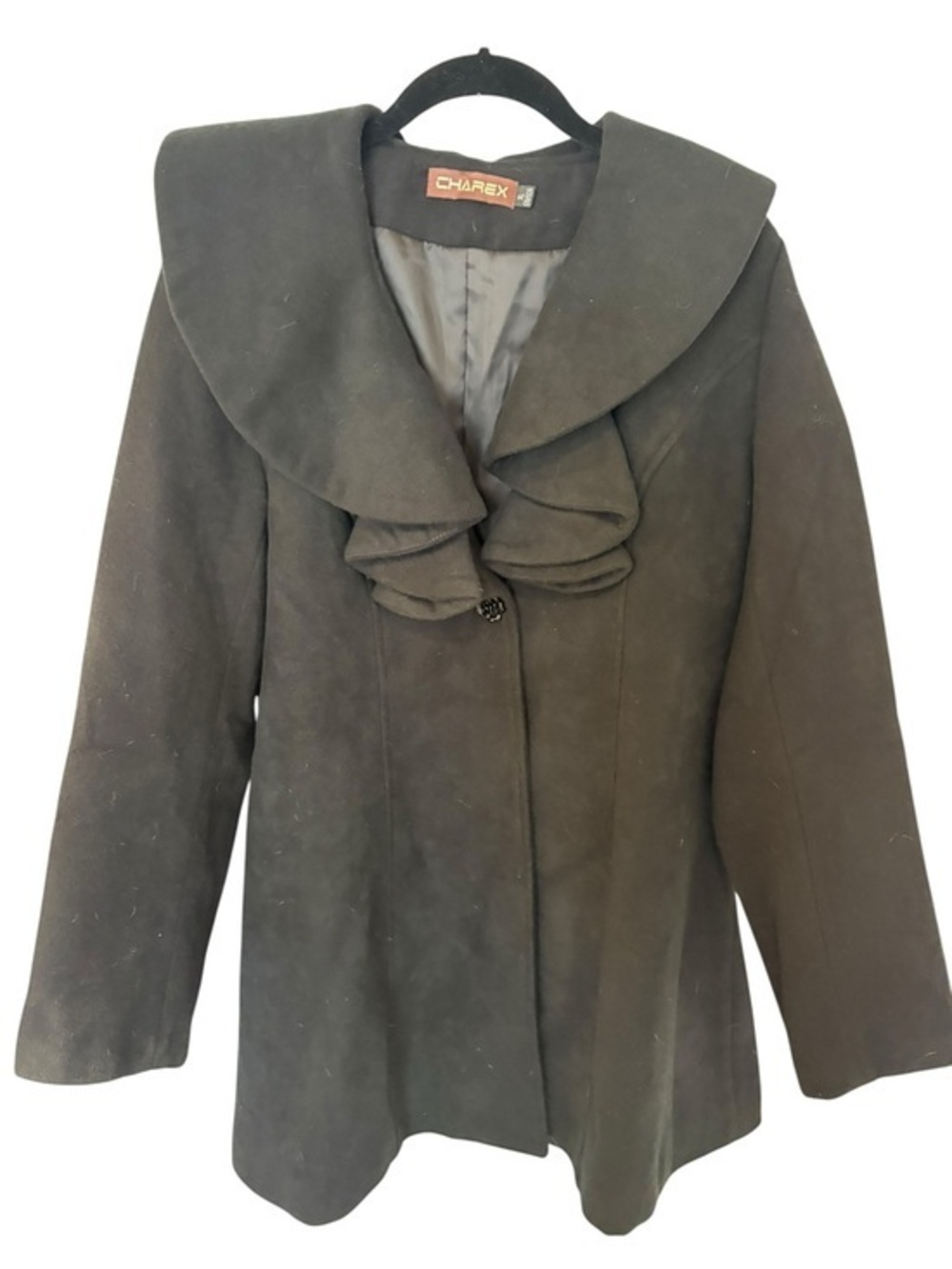 Women's Black Ruffle-Collar Pea Coat